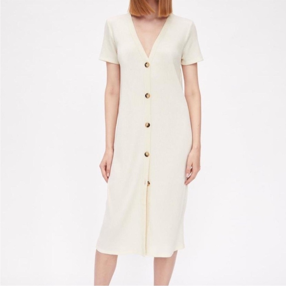 Zara Cream Button-Front Midi Dress